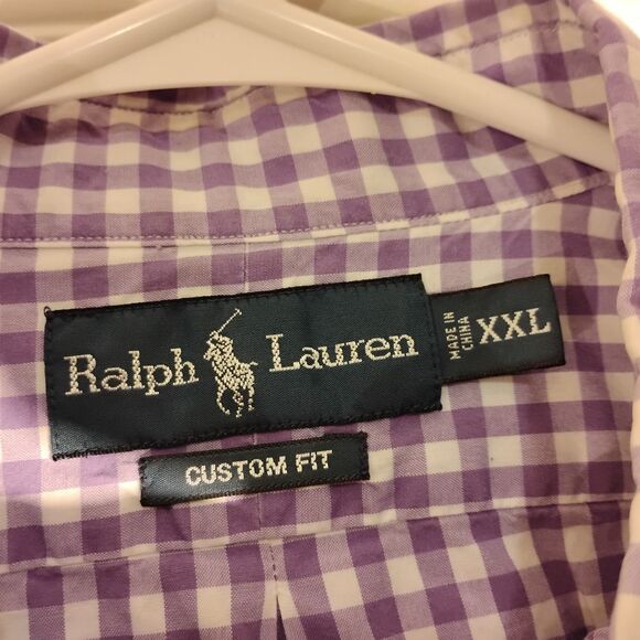 Ralph Lauren shirt mens 2XL XXL purple chcek plaid custom fit pony logo - Picture 8 of 10